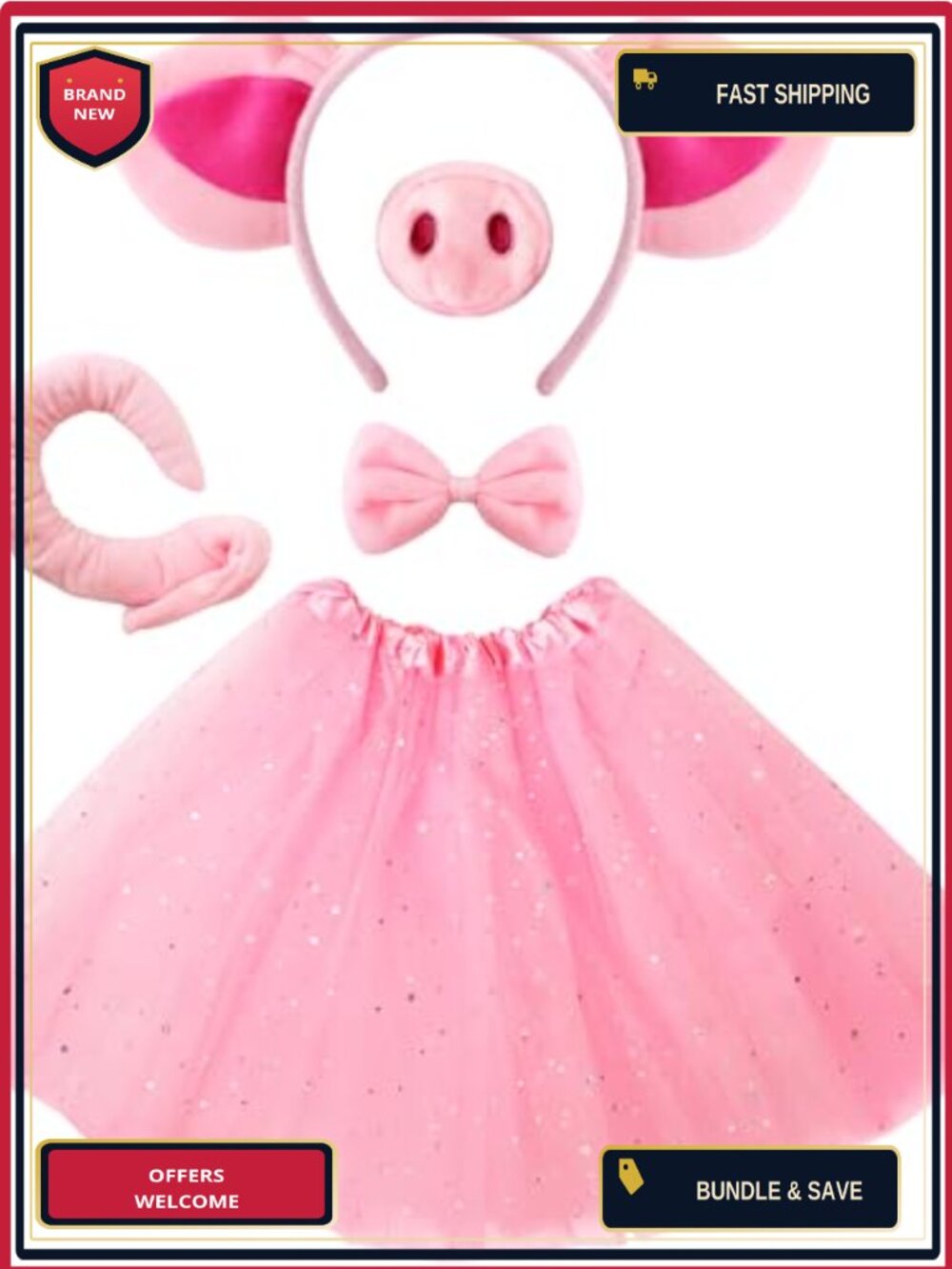 5 PCS Pig Costume Set Adult One Size Halloween Cosplay Accessories